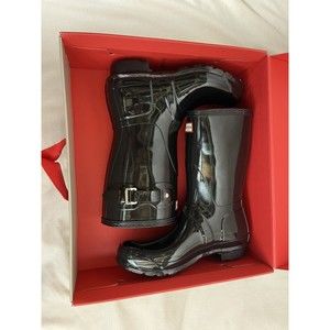 Hunter Original Short Gloss Black Womens Rainboots Size 9